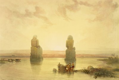 The Colossi of Memnon, at Thebes, during the Inundation, from Egypt and Nubia, Vol.1 by David Roberts